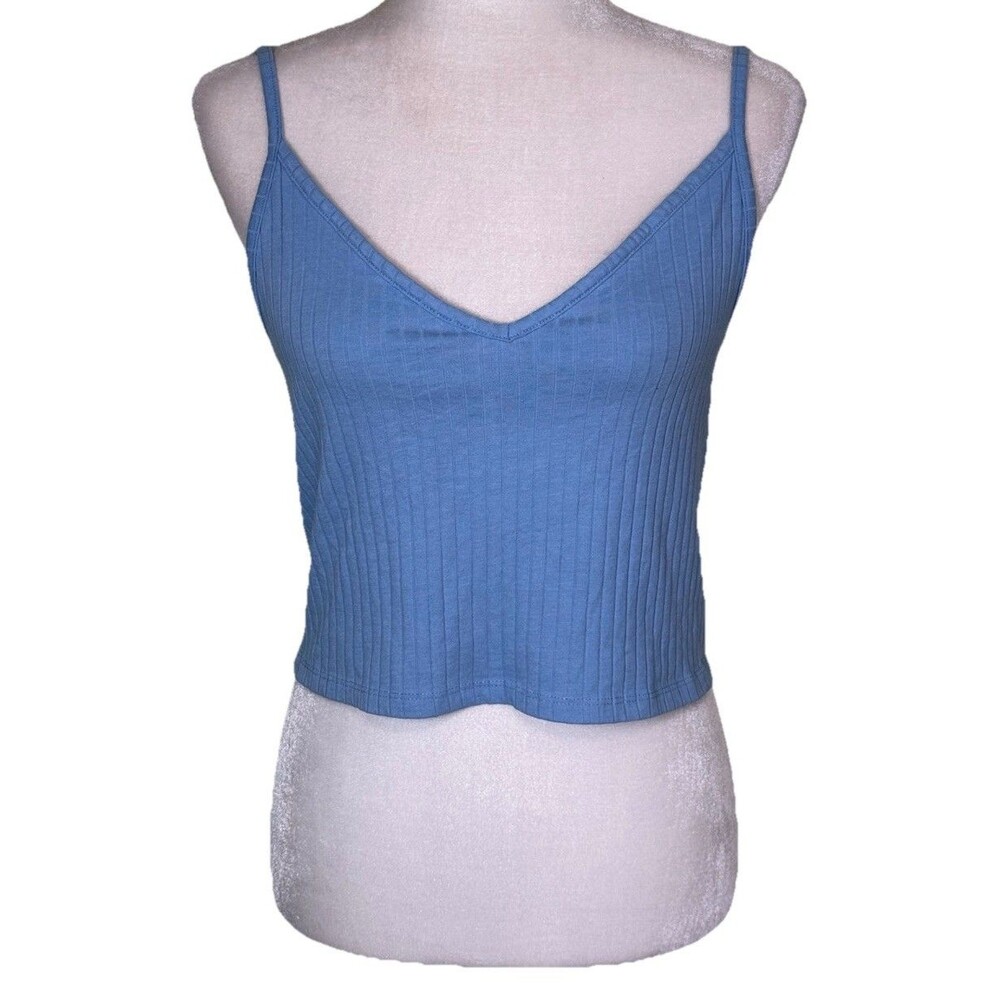 Women’s Y2K Blue Ribbed Cami Tank Top Capsule Wardrobe Casual Layering Size Med